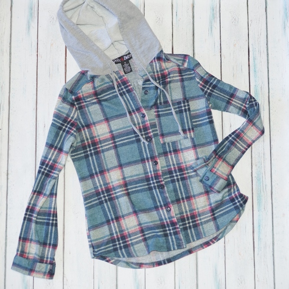 Polly & Esther Tops - Hooded Button Down | Polly & Esther